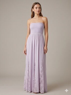 VENUS Strapless Lavender Maxi Dress with Smocked Bodice Lace bottom size small